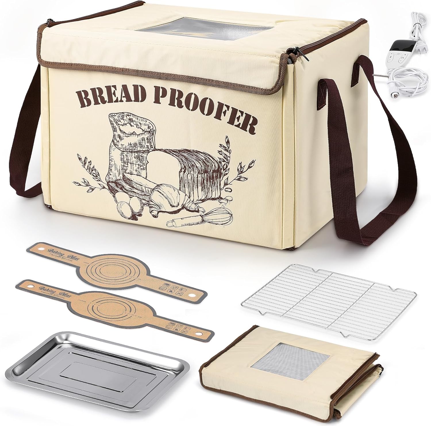 Folding Bread Proofing Box, Dough Proofer with 50-113F Temp Control & 48H Timer, Sourdough Baking Box with Metal Rack for Homemade Bread, Pizza, Yogurt, Kombucha