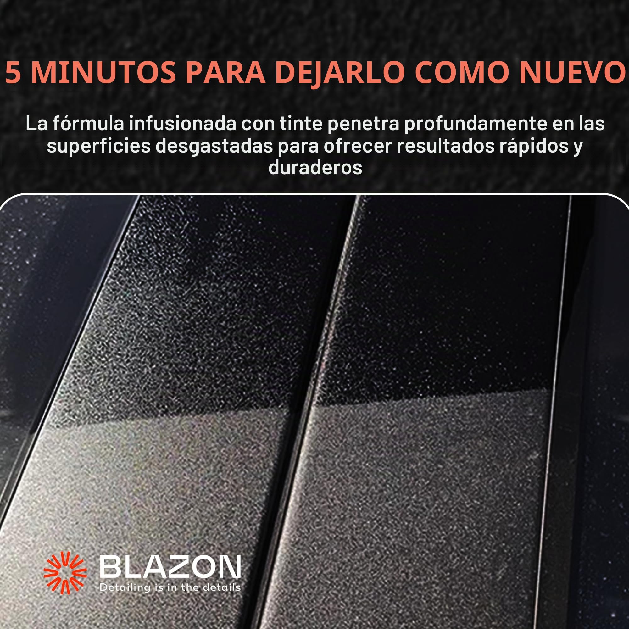BLAZON Black Trim Restorer - Restaurador de plástico con infusión de tinte para molduras exteriores desteñidas, acabado negro profundo, corrección de arañazos, larga durabilidad y protección UV, 8