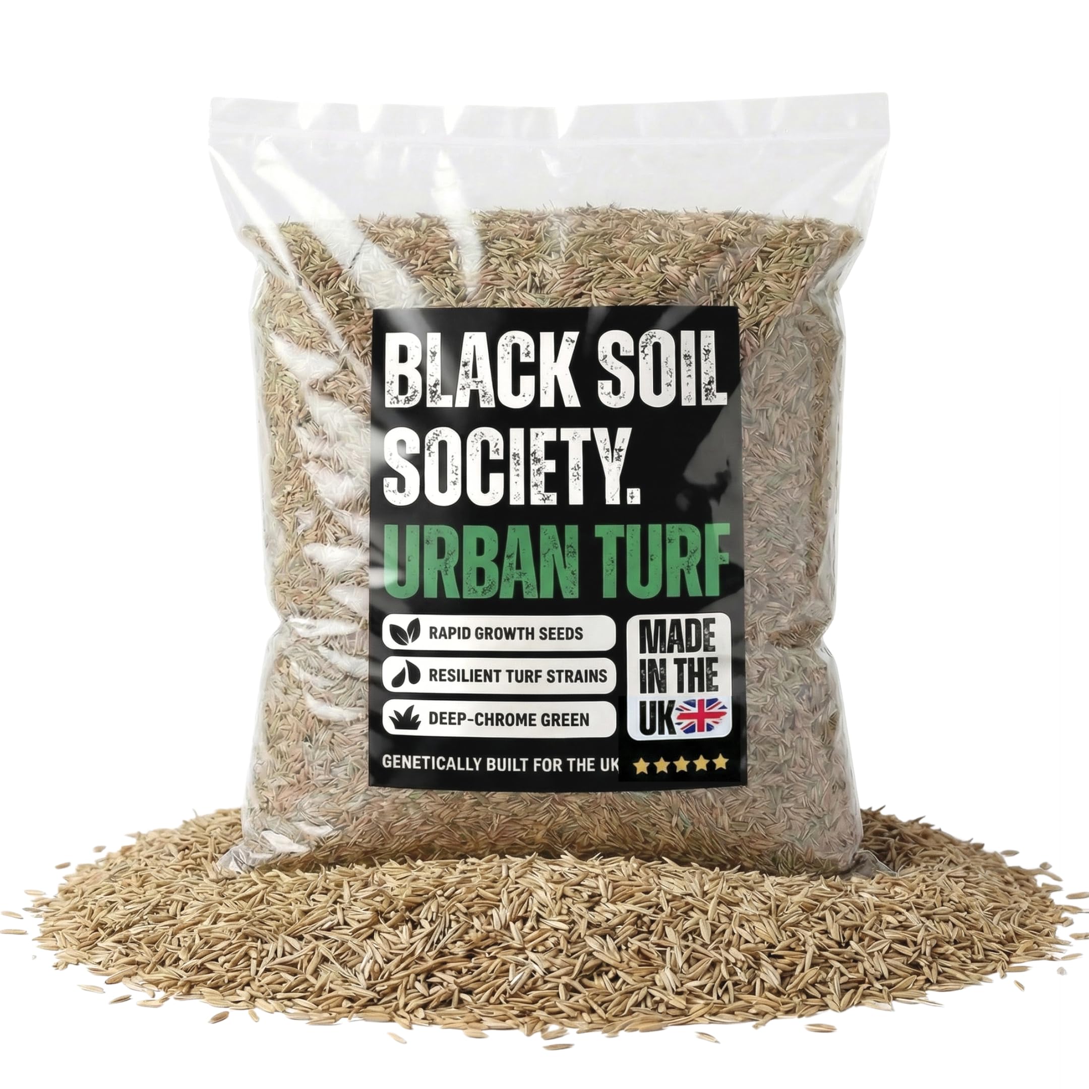 Black Soil Society | Hard-Wearing Grass Seed - Rapid Growth Perennial Ryegrass & Fine Fescue Blend - Resilient Lawn Seed for High-Traffic Gardens (200m²)