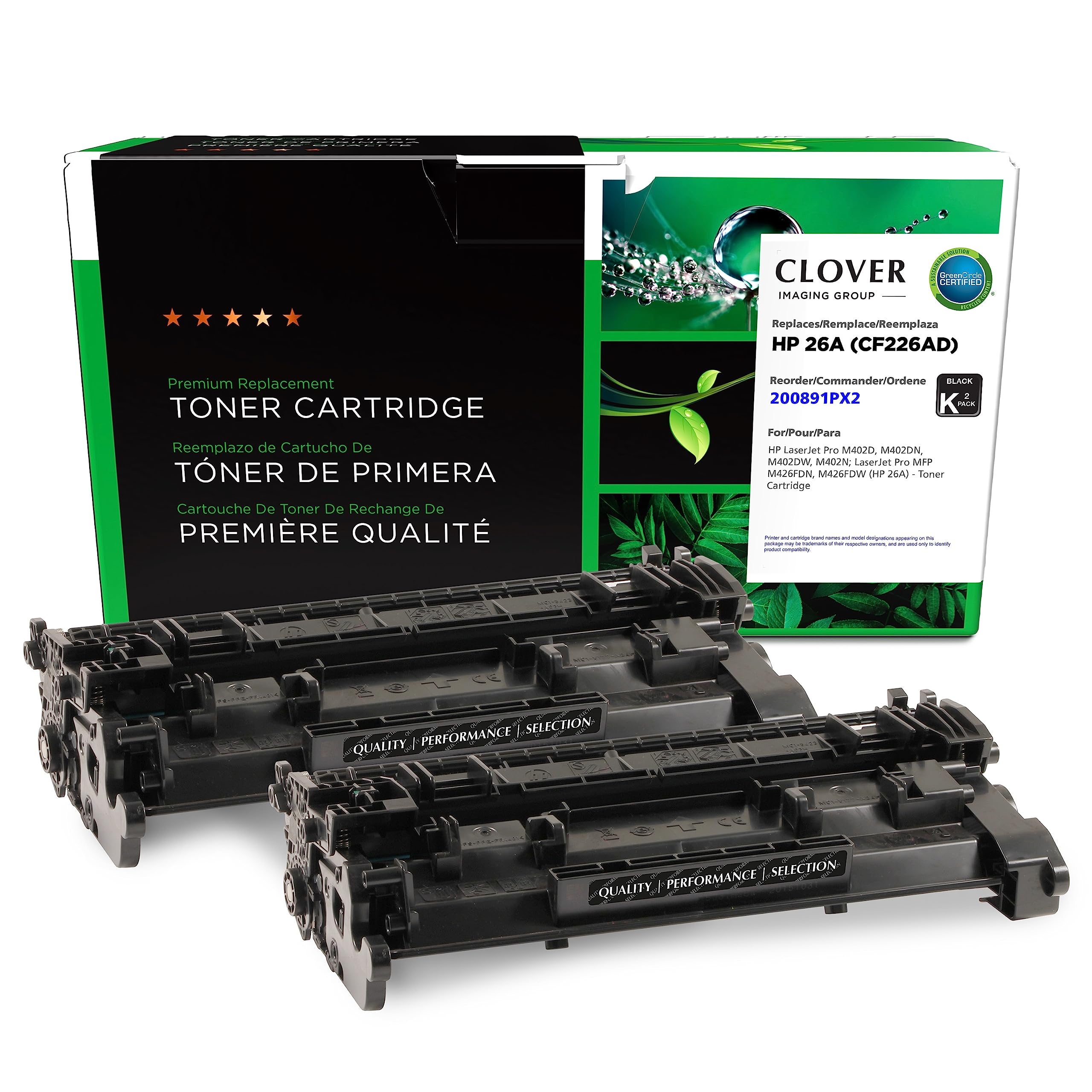 Clover Lot de 2 cartouches de toner reconditionnées pour HP 26A (CF226A) | Noir