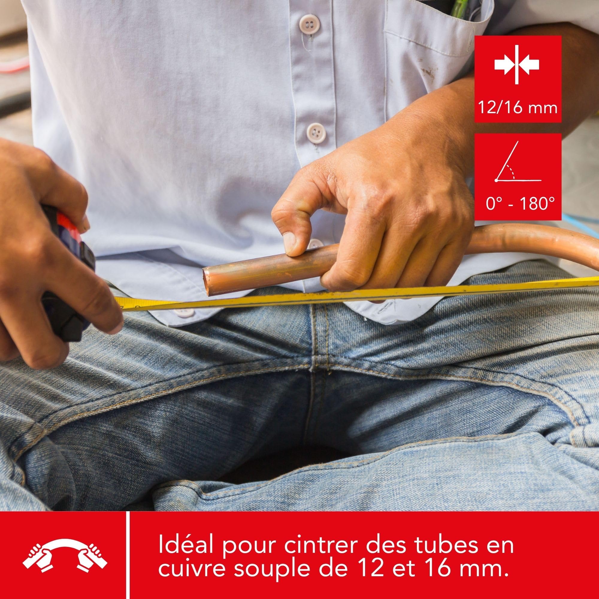 Toolland Cintreuse manuelle pour cintrer tubes en cuivre recuit de Ø 12-16 mm, jeu de 2 pinces à cintrer tubes cuivre, galet avec angles de cintrage de 0° à 180°