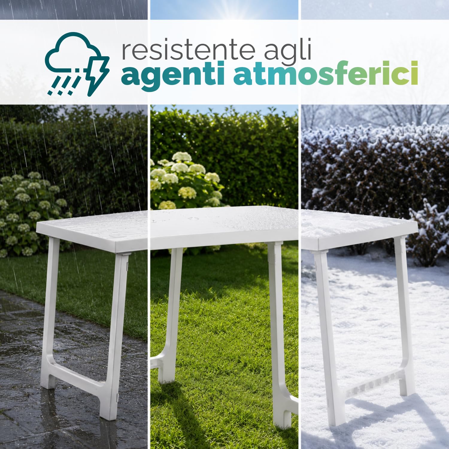 PALUPLUS Tavolo Rettangolare da Giardino in Plastica colore Bianco, Misura 81x56x63 cm, Salvaspazio Facile da Riporre, Tavolino da Campeggio, Terrazzo, per Esterno ed Interno -NIK106F