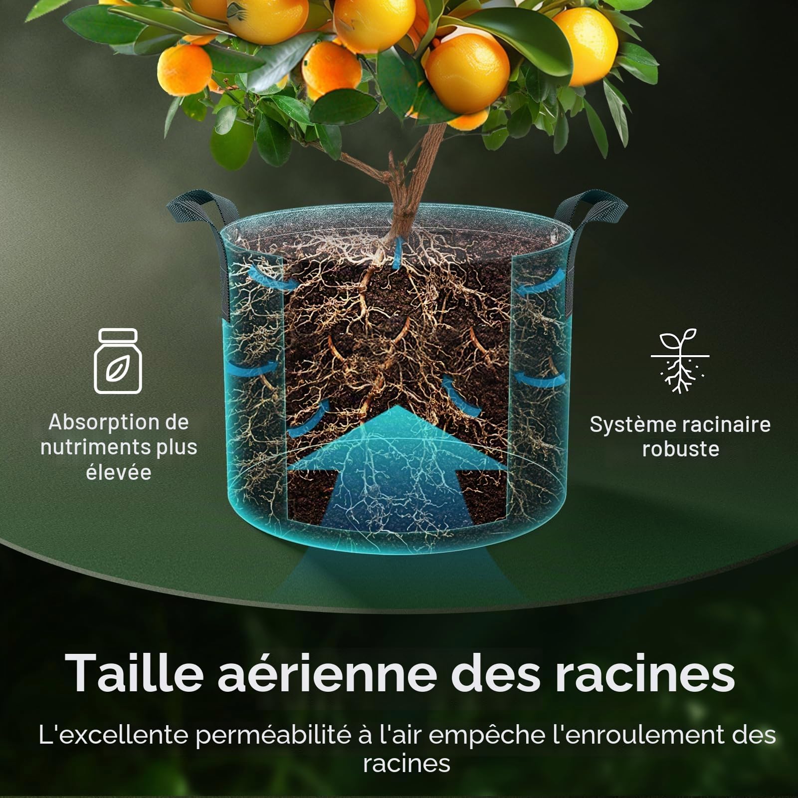 VIVOSUN Lot 5 Sac de Plantation 25L Sacs de Culture Tissu Non Tissé Sac à Plantes 500g/m² Épaisseur, Pots Tissu avec Poignées et Anneaux Polyvalents, Idéal pour LST, Fruits, Légumes et Fleurs
