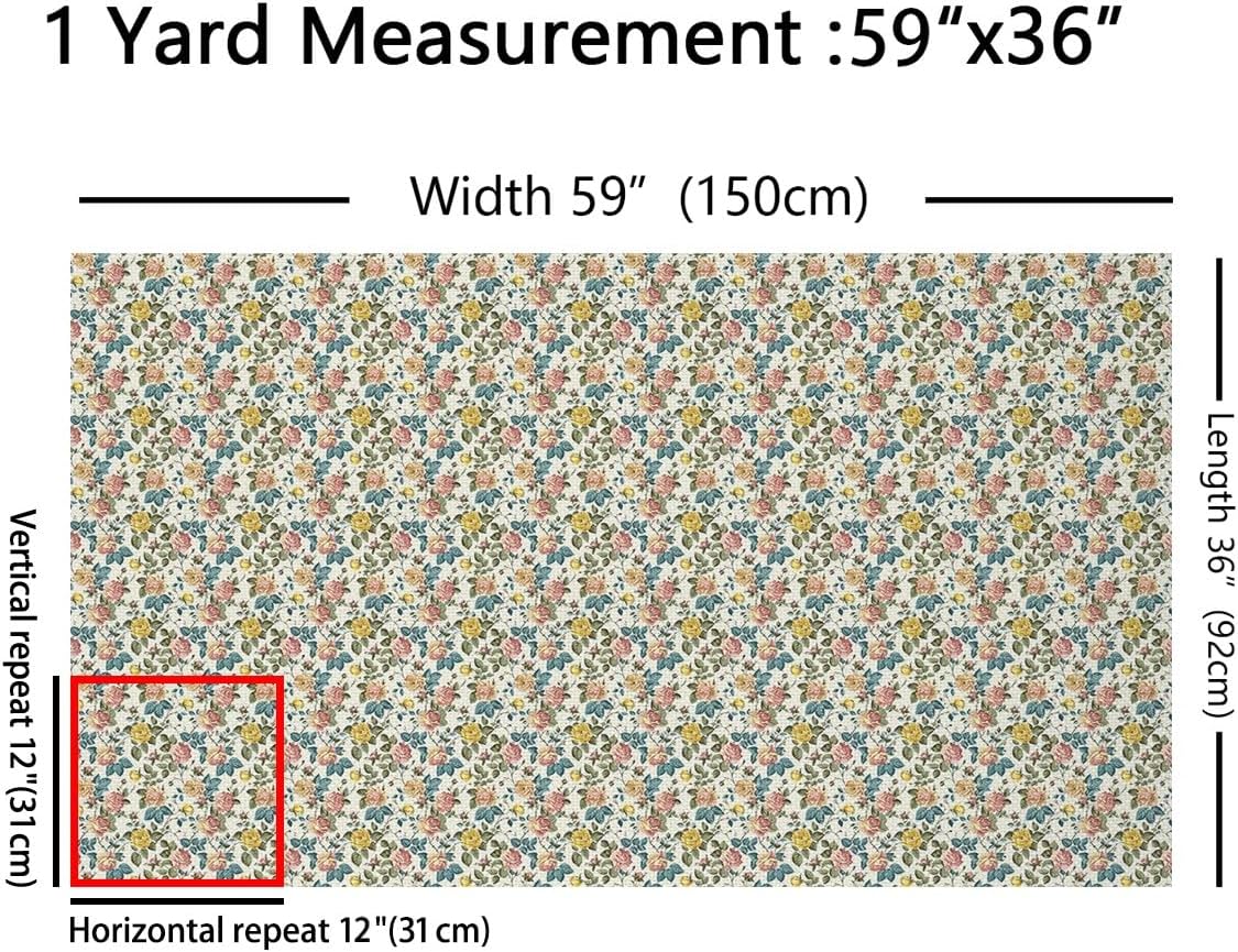 Feelyou Retro Yellow Rose Floral Upholstery Fabric for Chairs 5 Yards Vintage Garden Flower Fabric by The Yard Botanical Herbs Flower Watercolor Blossom Decorative Waterproof Fabric Decor Print Fabric