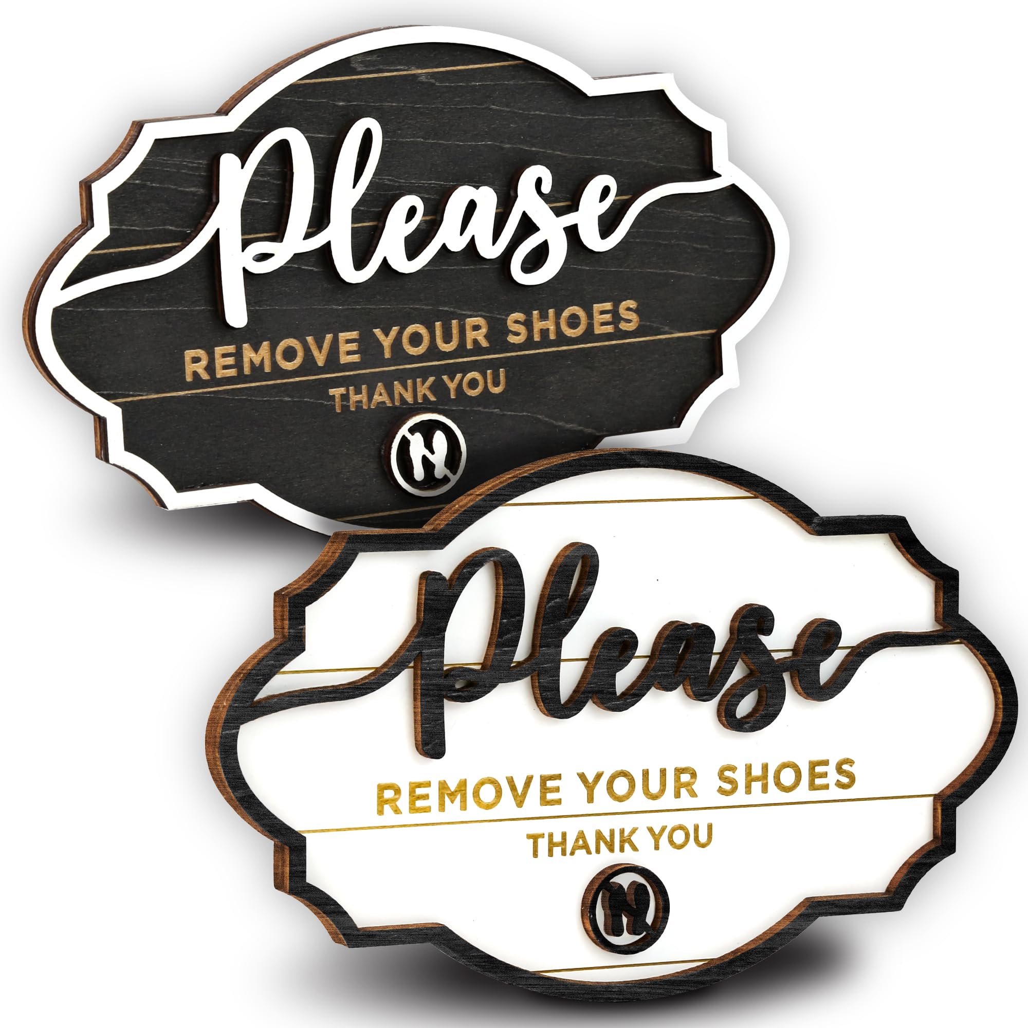 Woodamore Please Remove Your Shoes Sign - 2 Pack Take Your Shoes Off Sign For Front Door, No Shoes Sign For House, Take Off Shoes Sign Wooden Wall