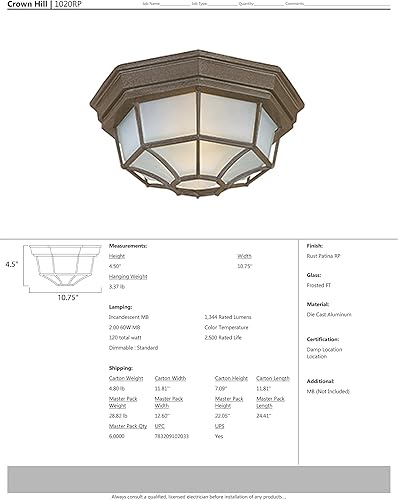 Miniatura 9 de Maxim 1020WT Crown Hill - Bombilla LED compatible con cristal esmerilado de aluminio para exteriores, 120 vatios, I blanco I de estilo americano
