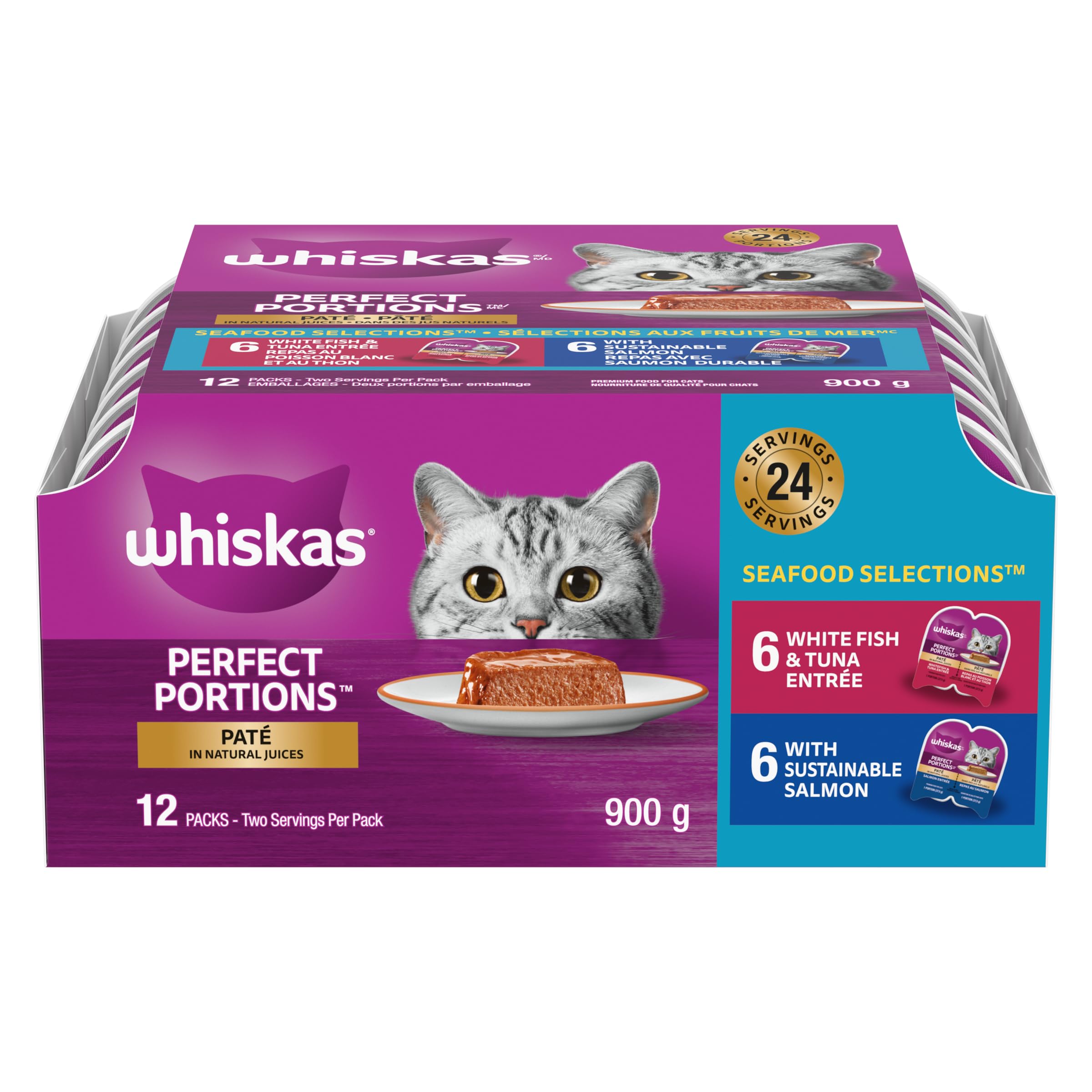 WHISKAS Perfect Portions Seafood Selections Adult Wet Cat Food Paté, 12x75g Tray image 8