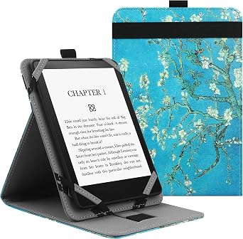 VOVIPO Universal Protective Case for 6" 6.8" 7" kindle paperwhite eReaders, Folio Stand Cover with Handstrap Compatible with kindle paperwhite/Kobo/Pocketook/Sony 6/6.8/7 inch-Apricot Flower