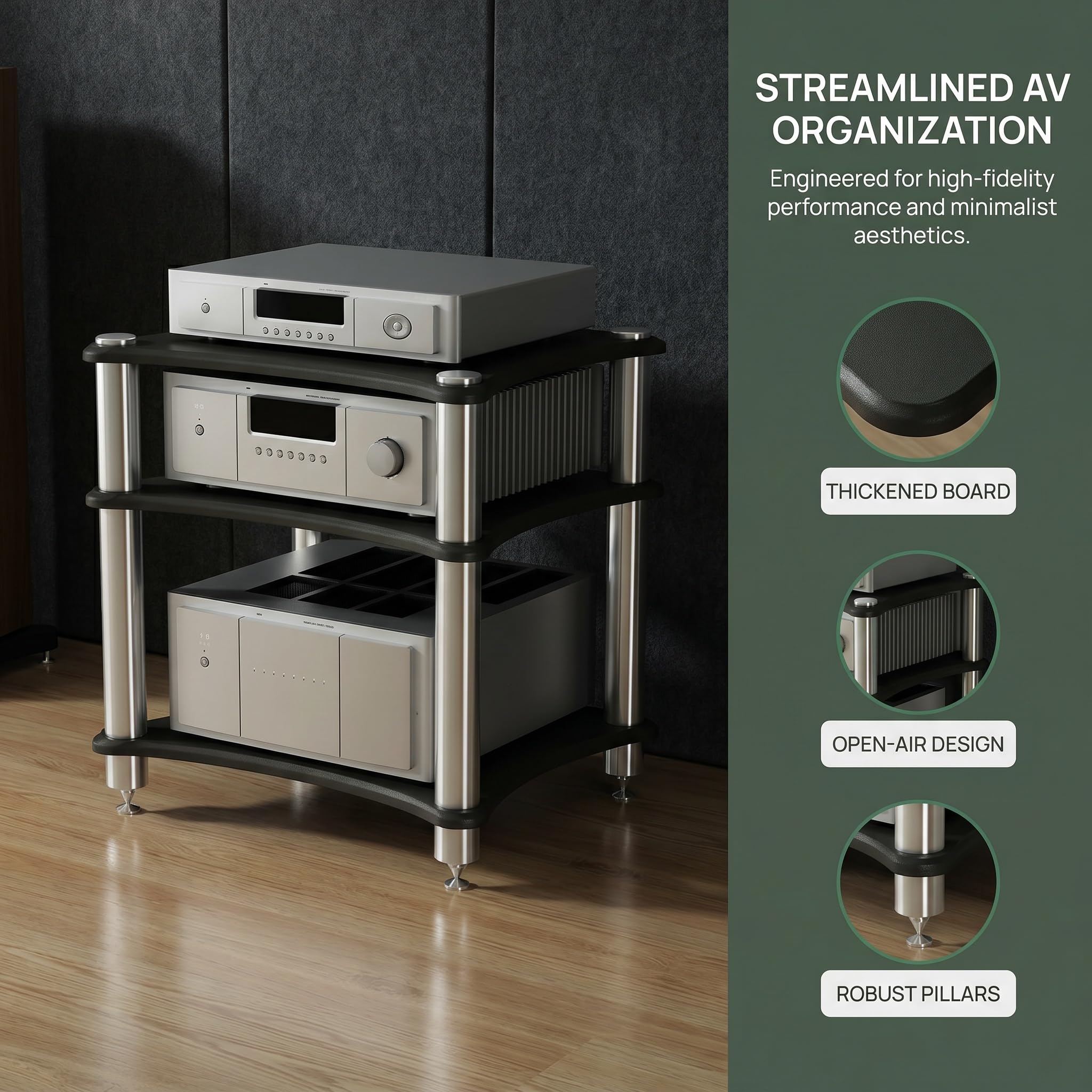 2-stöckiges Av-medienregal – Audio-Rack Aus Holz Für Zuhause/büro – Eckregal Für Stereoanlage, Cd-Player Und Dj-Equipment – ​​kompakte Maße: 60 X 50 X 40 cm, Schwarze Ausführung
