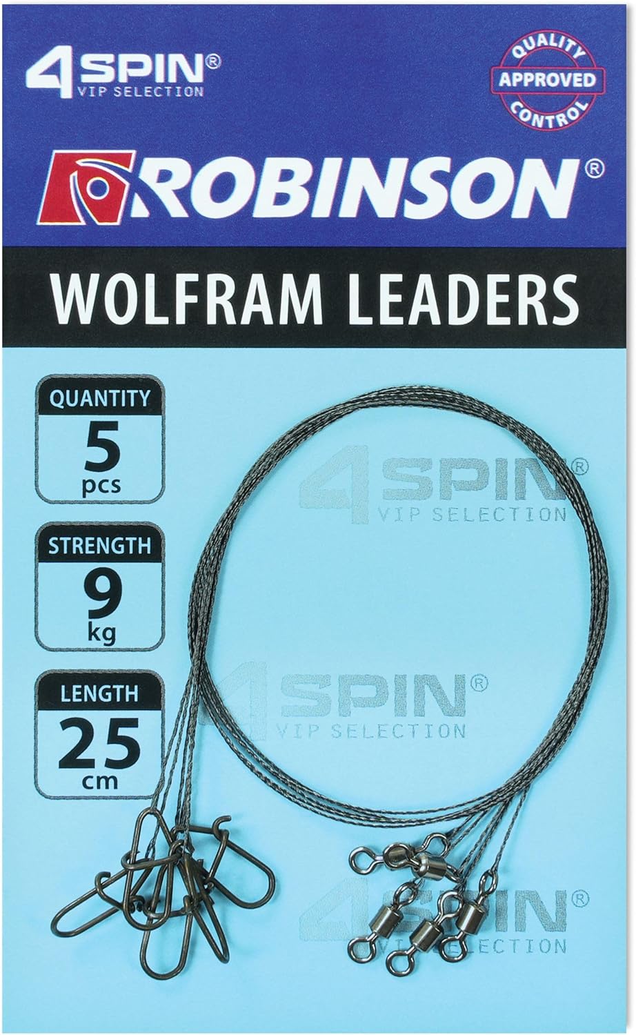 Robinson Leader Fishing Set of 5 - Ultra Thin & Bite Resistant 3-15 kg Load Capacity 15-45 cm Tungsten Duo Lock Snap & Swivels for Pike Zander Bass Spin Fishing - Leaders Super Strong