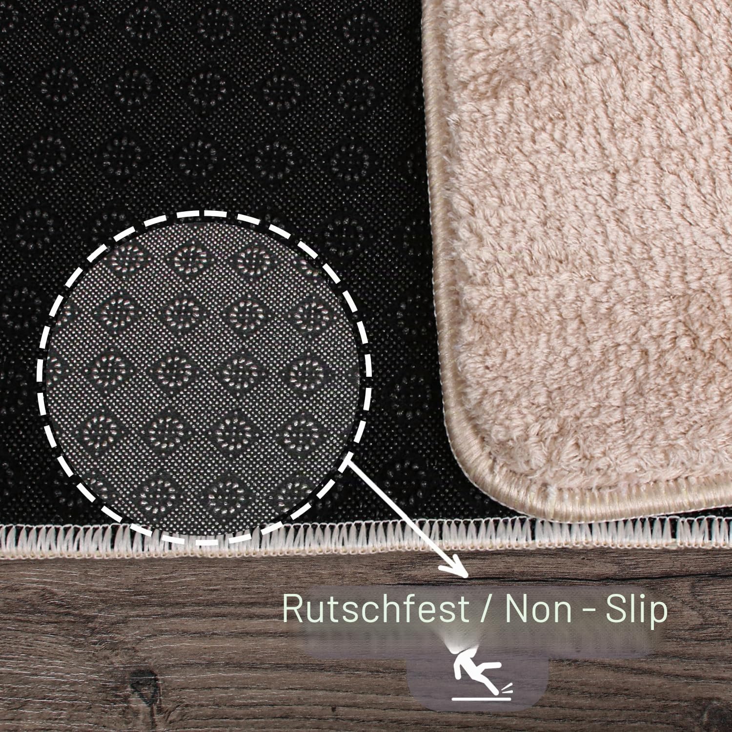 Beige rutschfeste Badematte Set 2er (80x150 cm) + (50x80 cm)| Plüsch Badteppich | Weiche Bad- und Duschvorleger | Maschinenwaschbar, Schnell Trocknend Badvorleger Relax
