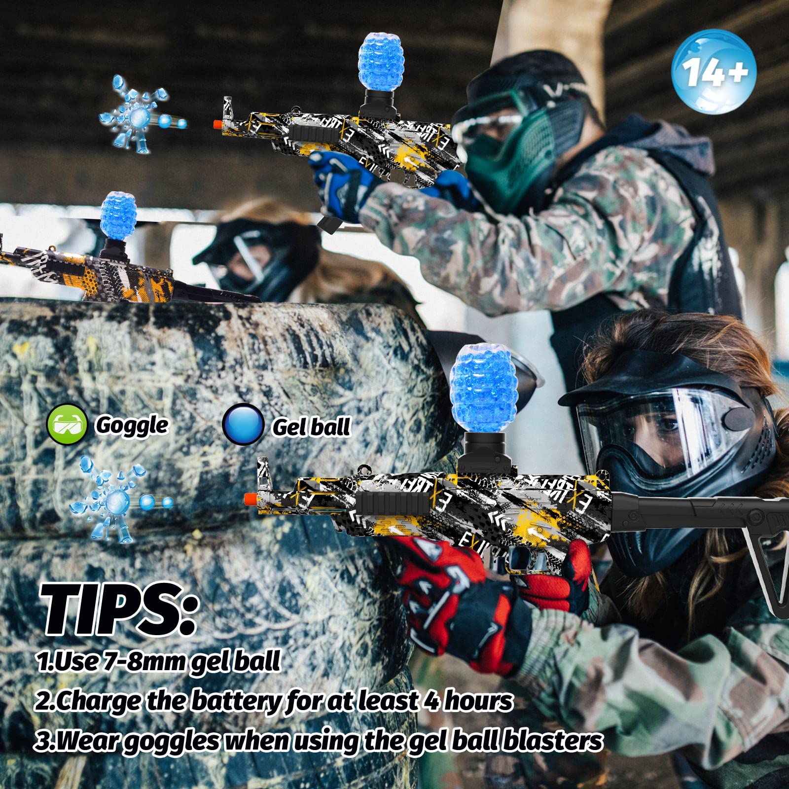 Tansar Gel Balls Blaster Automatic, Splatter Water Bead Orby for Adults and Kids, MAK03 Yellow and Black