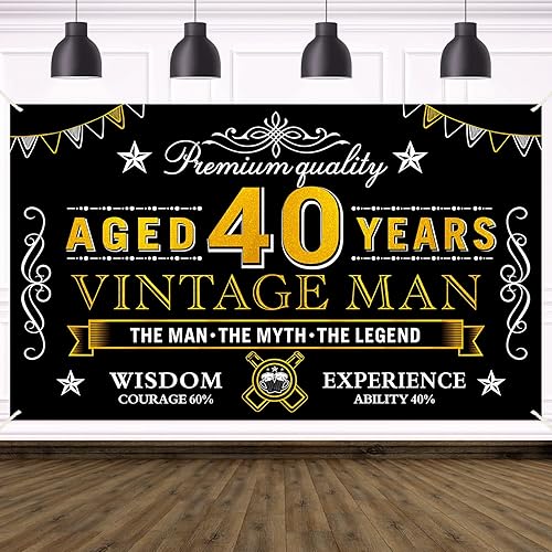 Cartel de feliz cumpleaños 40 para hombres decoración de cartel vintage de 40 cumpleaños negro y dorado para fiestas decoración de póster de 40 años