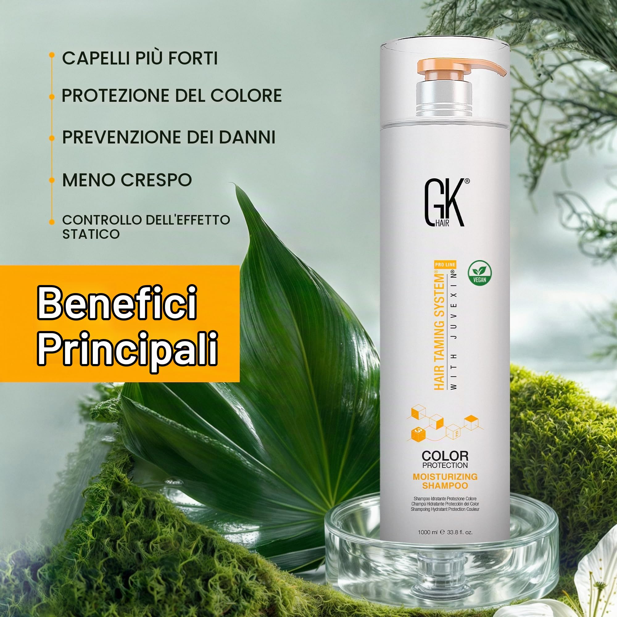Global Keratin GK Hair Moisturizing Shampoo 1000ml Color Protection | Formula Naturale Organica Senza Solfati e Parabeni, Detergente per Uso Quotidiano per Capelli Secchi o Normali Unisex di Gkhair