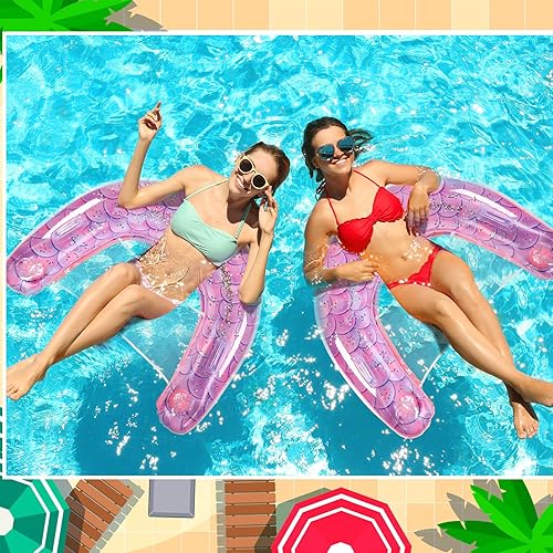 Miniatura 6 de Halloscume Flotadores inflables de piscina de sirena, tamaño adulto con portavasos y asa, con purpurina en forma de U, confeti, flotadores inflables