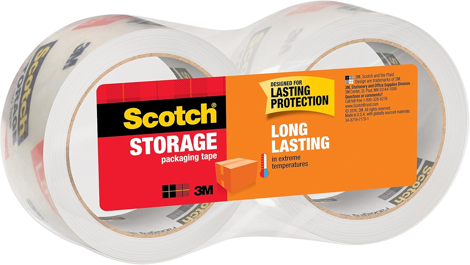 Scotch Long Lasting Storage Packaging Tape, 1.88" x 54.6 yd, Designed for Storage and Packing, Stays Sealed in Weather Extremes, 3" Core, Clear, 1 Roll (3650) : Masking Tape : Office Products