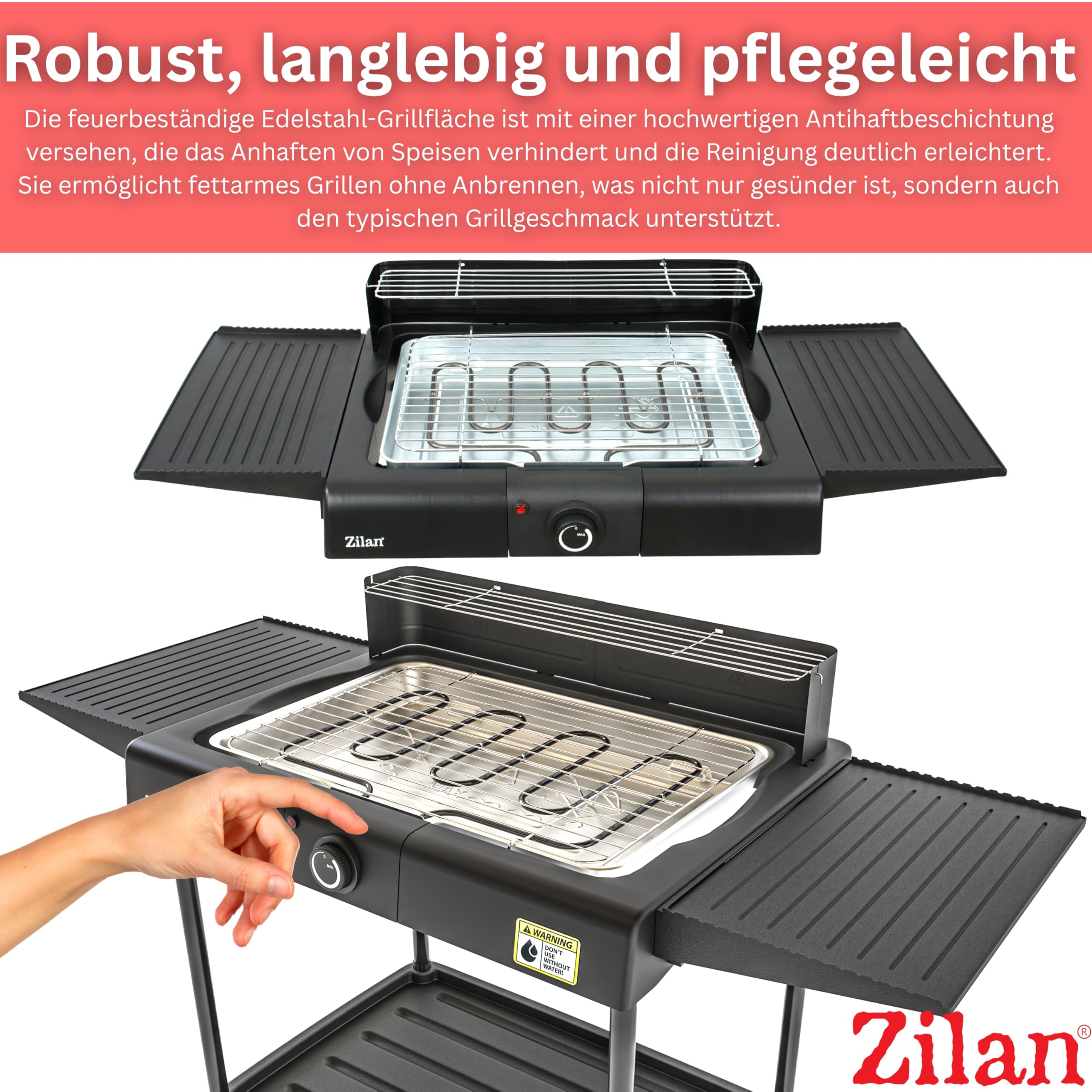 2in1 Elektro Grill Standgrill Tischgrill elektrisch 2.400 Watt - Elektrogrill für Balkon, Draußen... Ansicht 6