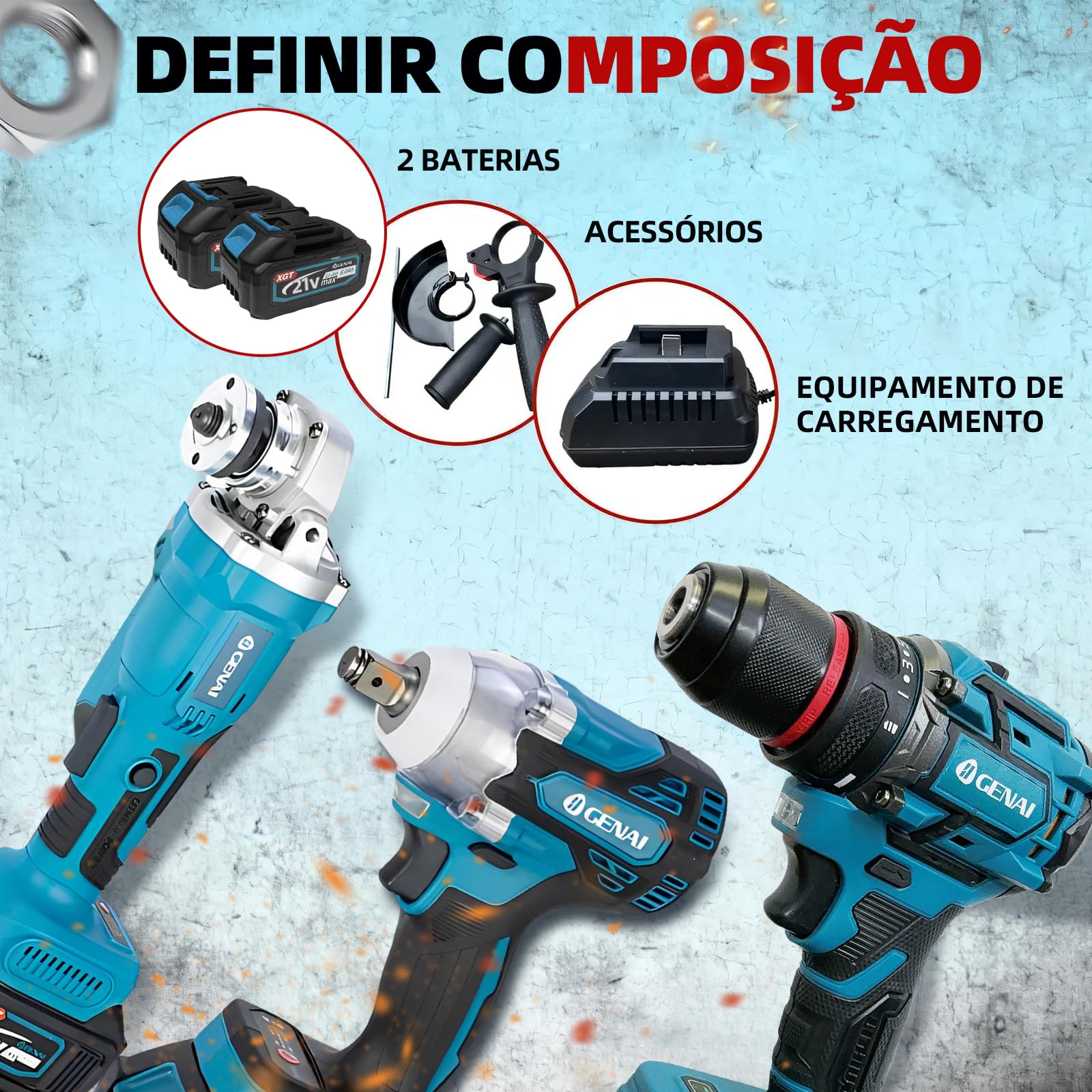 Brushless Parafusadeira Furadeira e Parafusadeira Chave de Impacto
