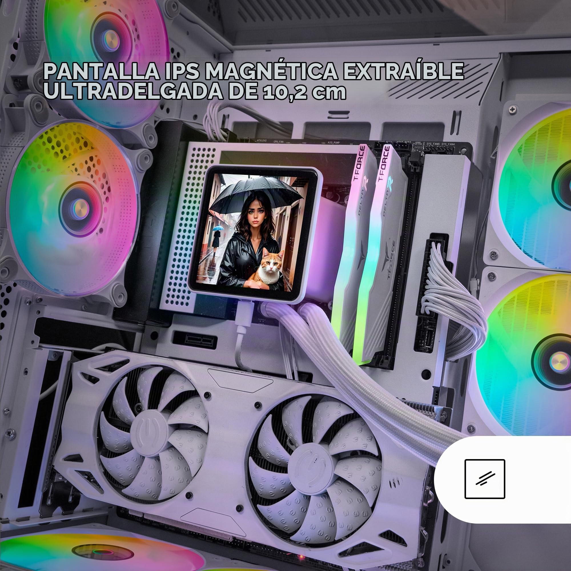 Mars Gaming ML-VISIONPRO240, Refrigeración Líquida AIO, TDP 500W, 2x Ventiladores ARGB 120mm FDB con Núcleo de Cobre y Aluminio, Pantalla LCD IPS 4” Extraíble y Magnética, Opti-Chamber 3rd Gen, Blanco