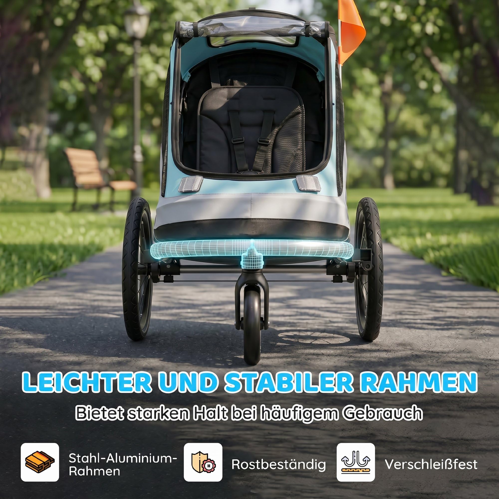 AIYAPLAY Rimorchio per bicicletta e passeggino pieghevole 2 in 1, con cintura a 5 punti, catarifrangenti, pneumatici da 16 pollici, freno, vano portaoggetti, per bambini a partire dai 12 mesi, massimo