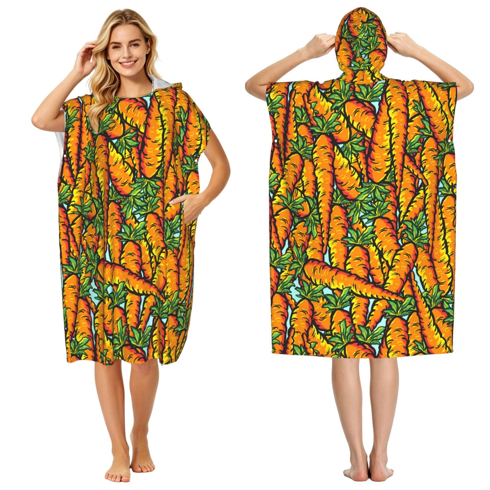 Poadnly Carrots, Adult Hooded Beach Towel 90 x 110 cm,Changing Bath Robe, Surf Poncho Towel For Women Men