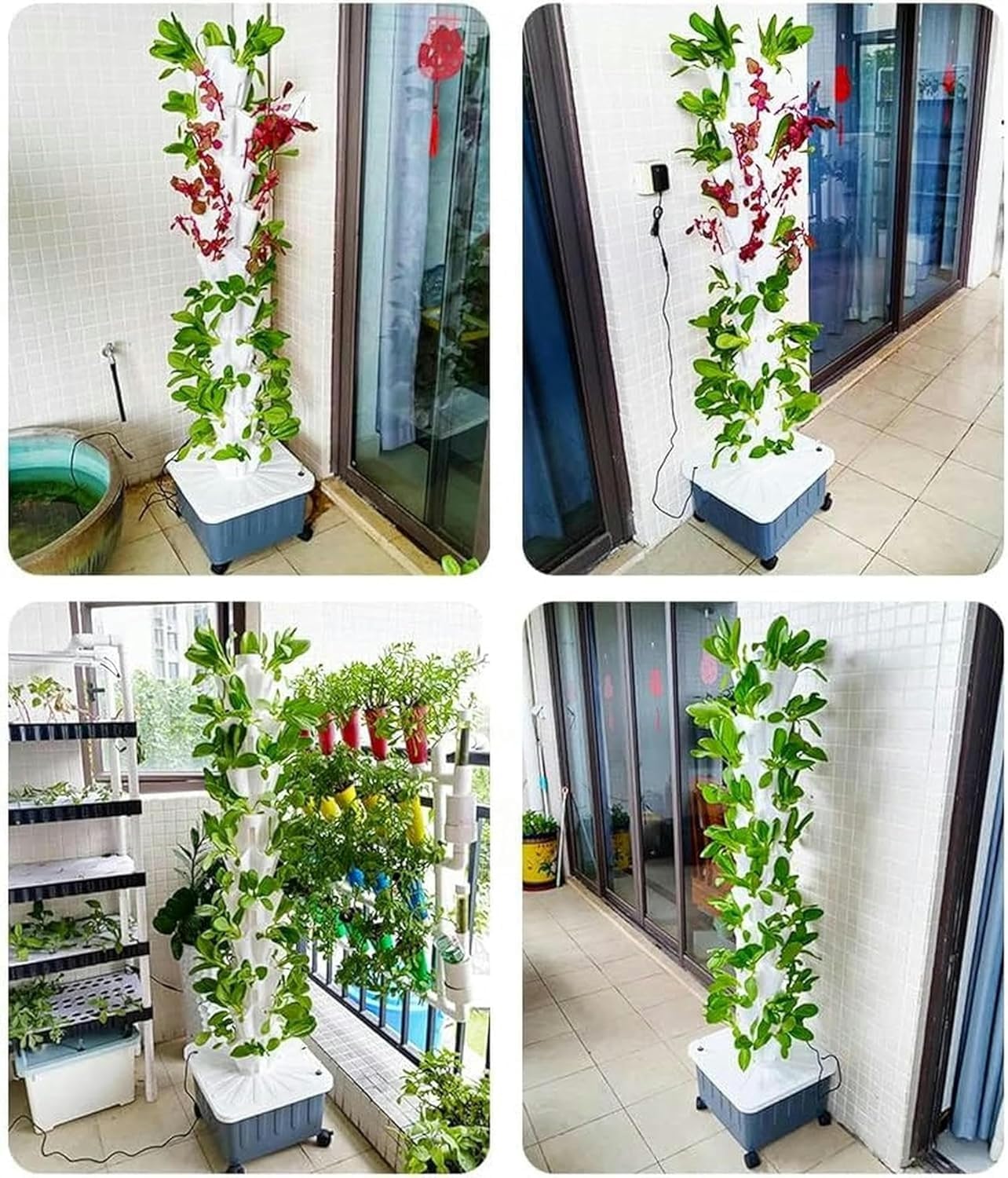 Sistema de cultivo hidropónico, torre hidropónica de 15 pisos y 45 orificios, sistema de cultivo hidropónico de invernadero, para hierbas de interior, sistema de cultivo hidropónico vertical, con te