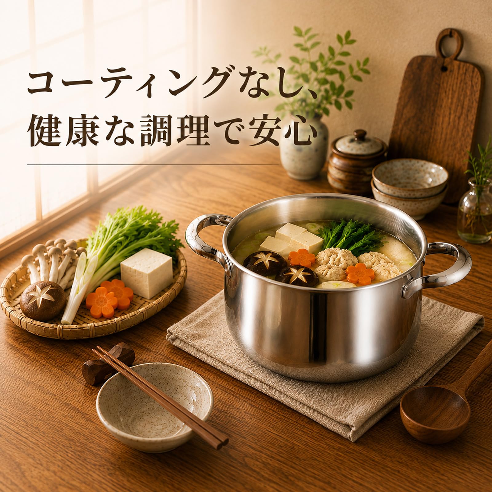 DELARLO 三層構造ステンレス製スープ鍋, 大容量, IH対応, 強化ガラス蓋付き,シルバー, 18/10ステンレス製調理表面 (6.5L蒸し器付き)