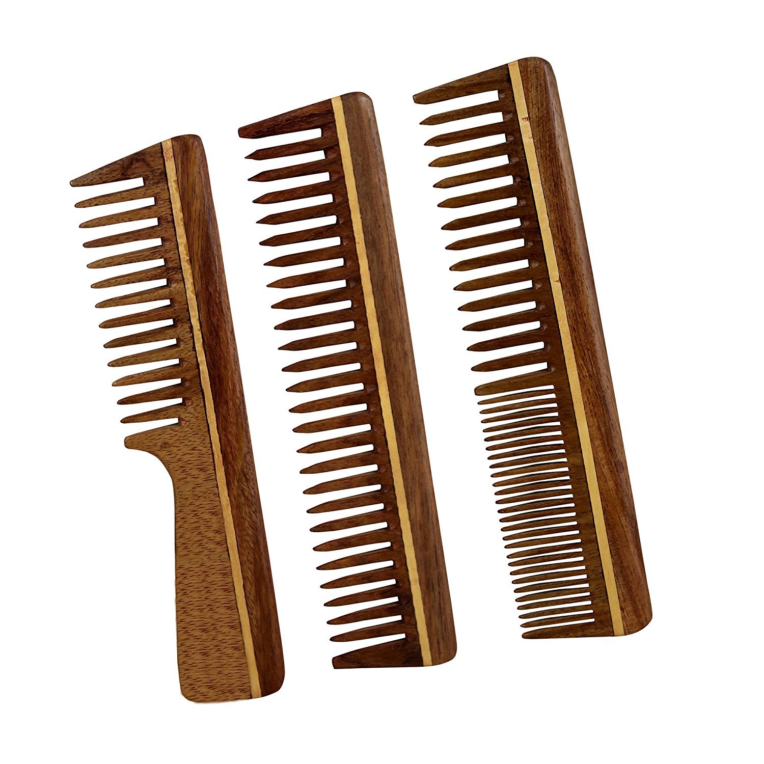 Lot de 3 peignes à cheveux professionnels faits à la main en bois de sheesham (palissandre)
