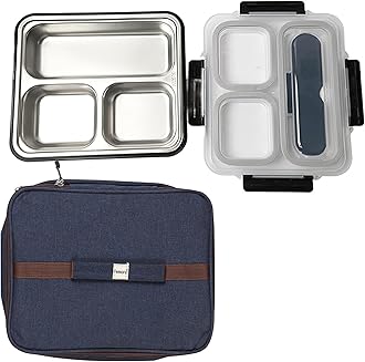 Femora High Steel Container Rectangle Lunch Box for Office-College-School - (3 Pots) - Black-With Bag