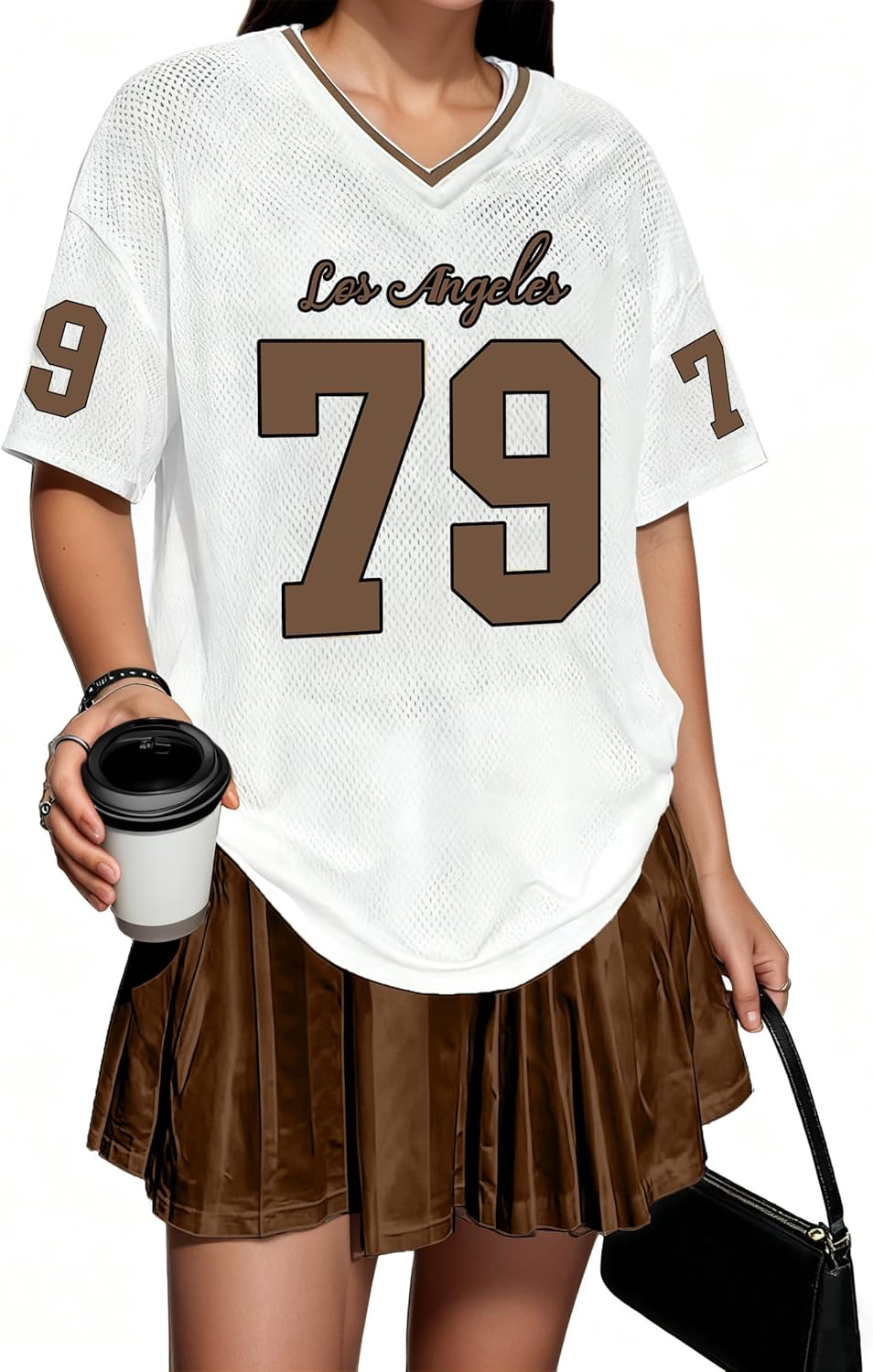 Oversized Jersey Shirts for Women Number Graphic Mesh Jersey V Neck Baggy Streetwear Casual Y2k Tops