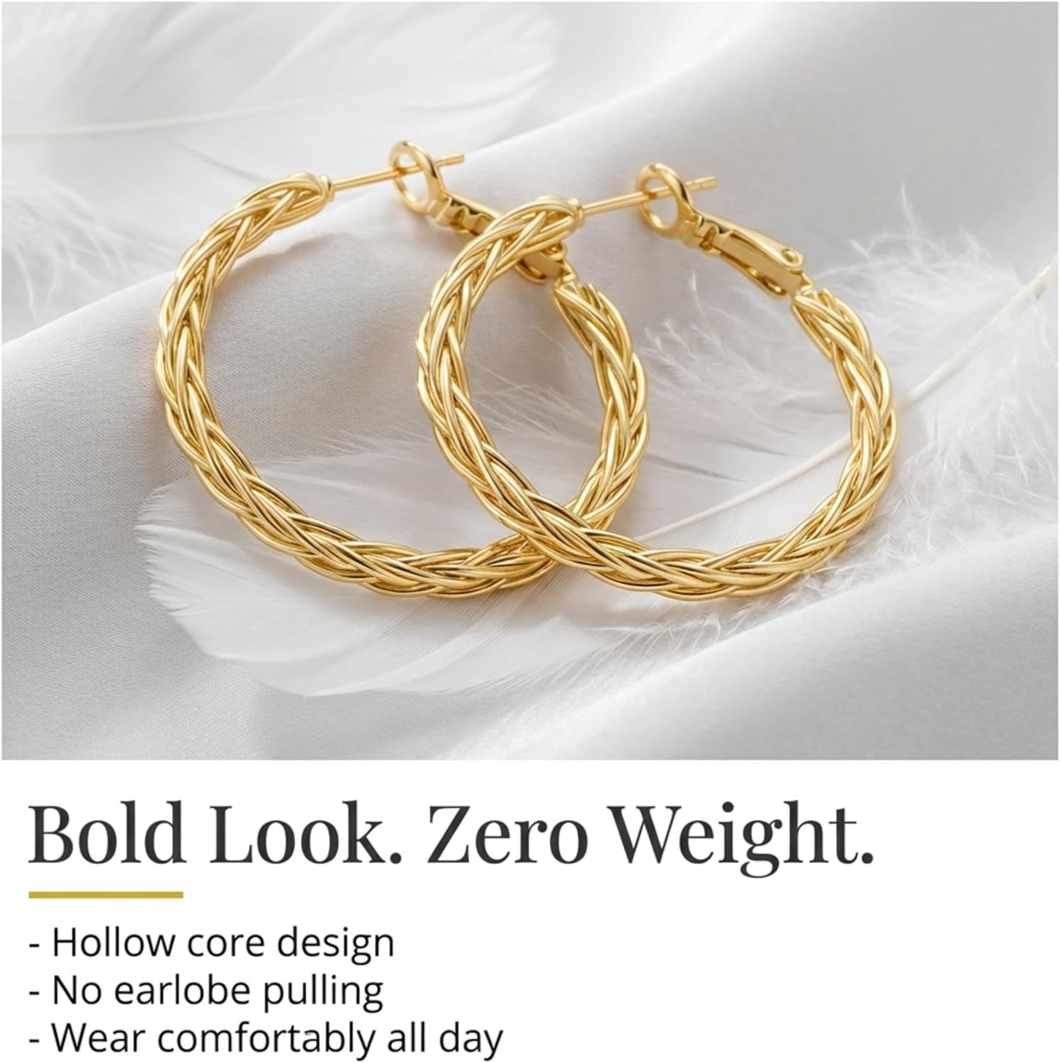 14K Gold Hoop Earrings for Women Trendy Thick Twisted Hoops Earring Fine Weave Design, 14K Gold Earrings for Womens Hypoallergenic Earrings Jewelry for Women, 30MM