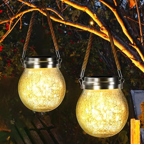 WEEKSUN Farol solar de bola de cristal agrietado, faroles para exteriores con 30 LED impermeables, decoración de jardín, luces solares de patio,