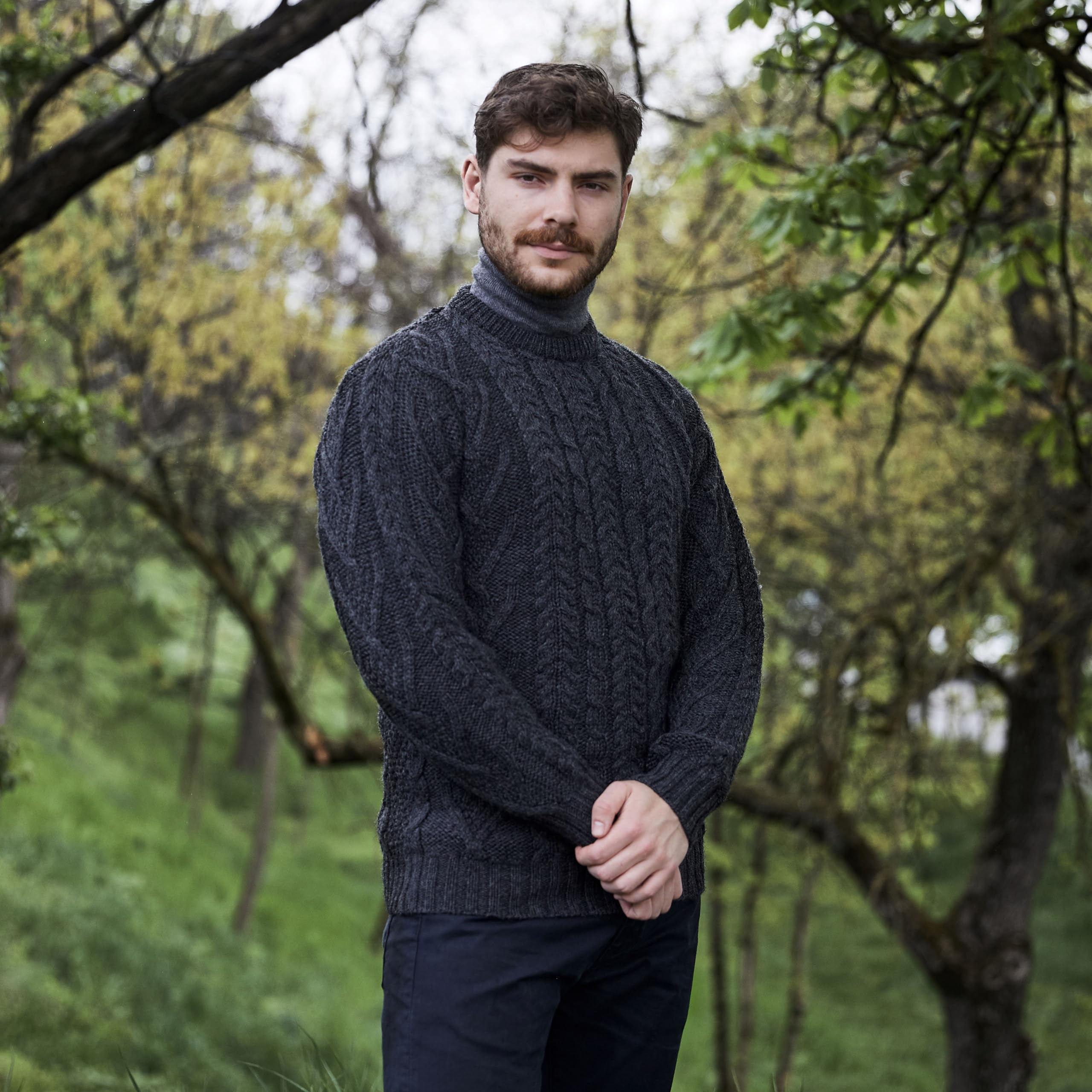 SAOL Maglione Girocollo Tradizionale Aran da Uomo