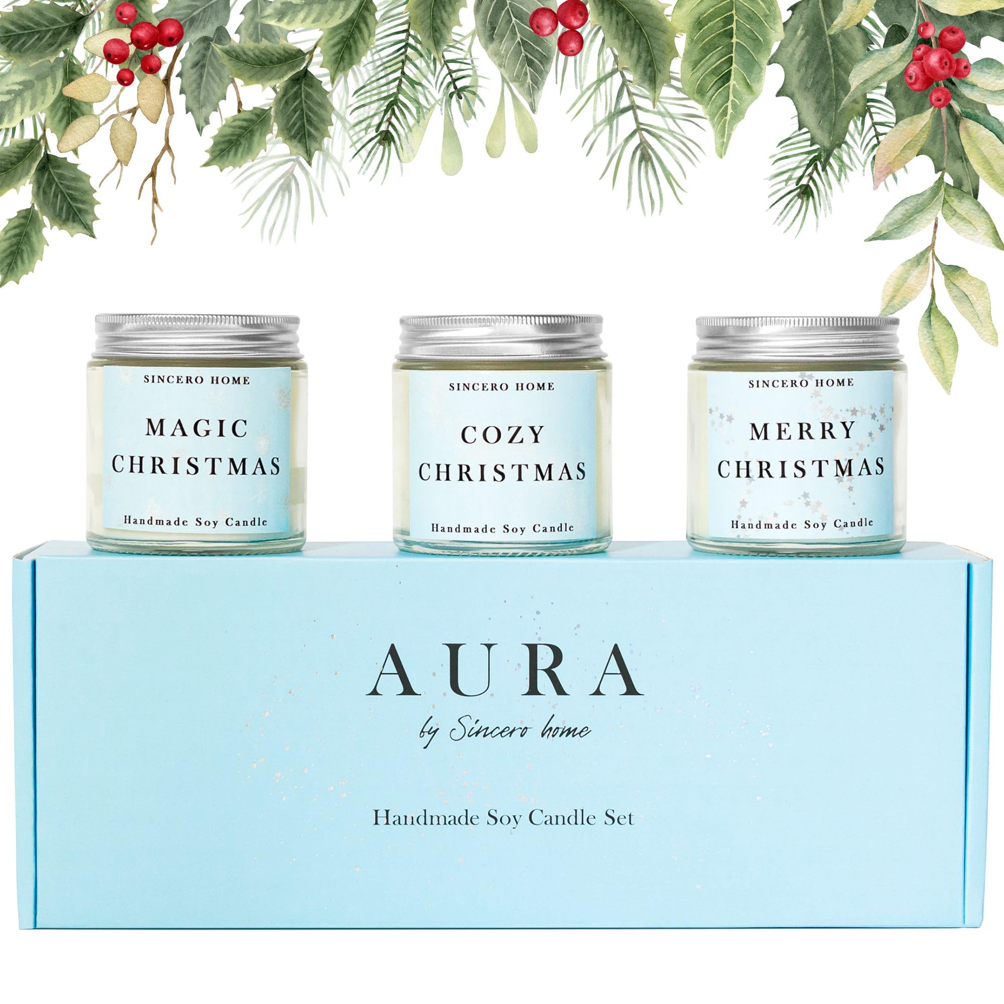 SINCERO HOME Juego de Velas Navideñas – Velas de Soja Artesanales con Aromas de Manzana y Canela, Galleta de Jengibre y Latte de Especias – Para Crear un Ambiente Acogedor en el Hogar