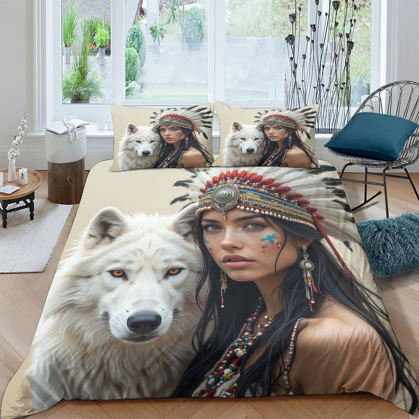 Ctjqhvkz Style-10 3D Printed White Wolf Fitted Sheet Microfiber Soft Breathable Native Tribal Bed Cover For Bedroom Dorm Mattress Protection Decor Single（135X200cm）