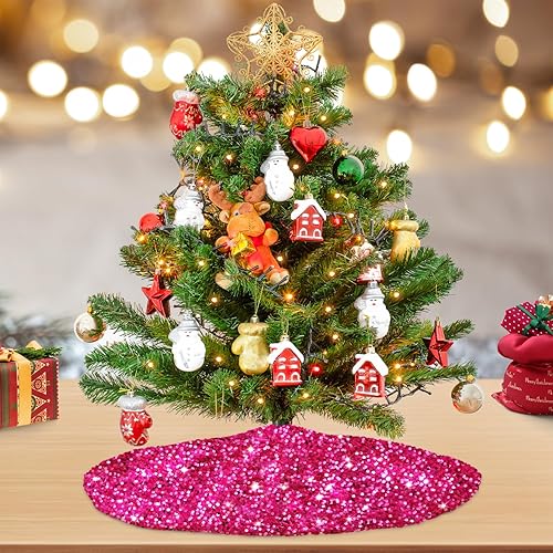 Miniatura 47 de MODFUNS Falda roja para árbol de Navidad de 46 pulgadas, falda grande para árbol de Navidad, con lentejuelas, falda bordada, lujosa alfombra redonda