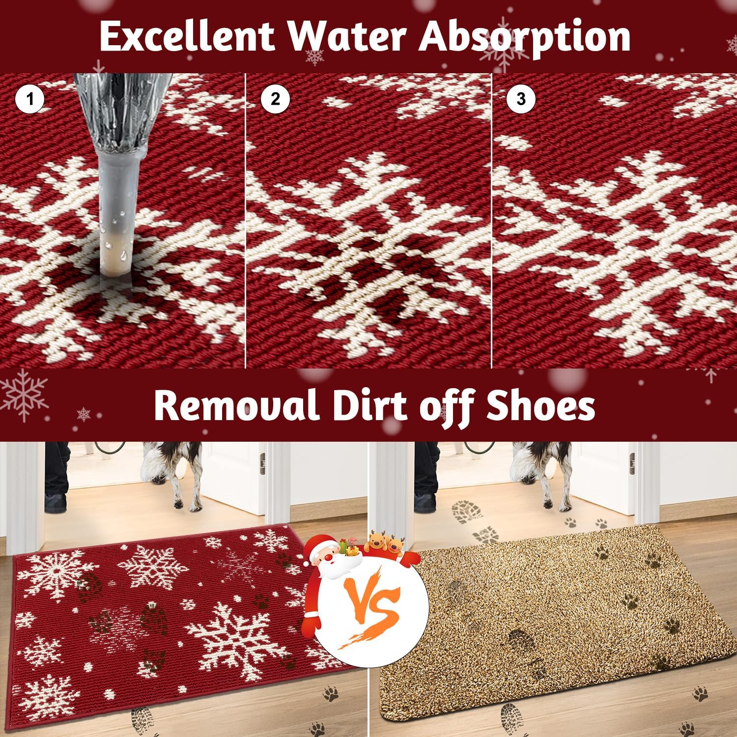 Findosom Christmas Kitchen Rugs Sets of 3, Snowflake & Snowman Kitchen Runner Rugs Non Skid Washable with Rubber Backing, Christmas Kitchen Mats for Floor, Hallway, Happy Holiday Decor