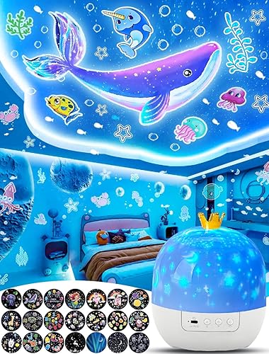 Proyector de luz nocturna para niños + 21 juegos de películas, proyector de luz nocturna para dormitorio de niños, techo, proyector de galaxia de