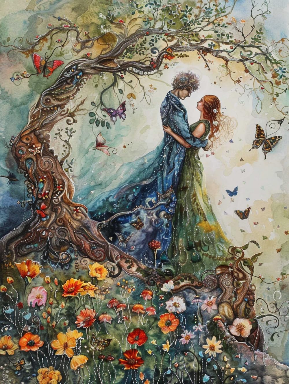 Rkflgew 14Ct Cross Stitch Kits For Beginners Big Tree Elf Couple Embroidery Kit For Beginners Adult Diy Cross Stitches Needlepoint Set Home Decoration 40X50cm
