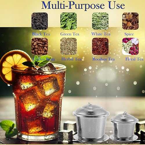 Miniatura 3 de Infusor de té de hojas sueltas (juego de 2) con cuchara de té y drenaje de goteo, colador de acero inoxidable ultrafino y más empinado para una