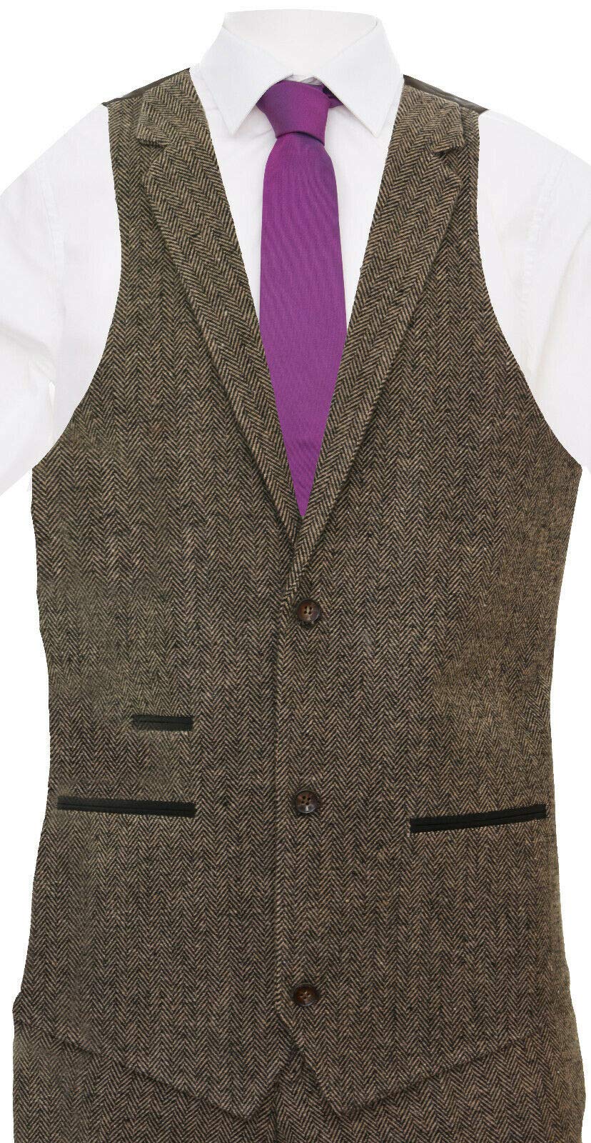 Tru Clothing Abito a 3 Pezzi Marrone da Uomo in Lana a Spina di Pesce Stile Anni '20 Blinders