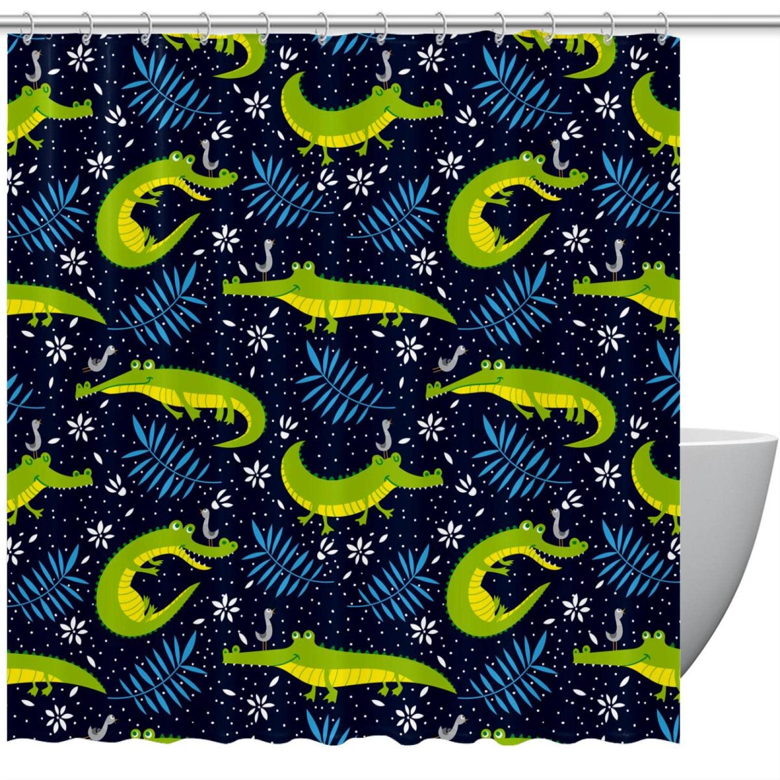 Rideau de douche imperméable textile haut de gamme motif feuilles de crocodile