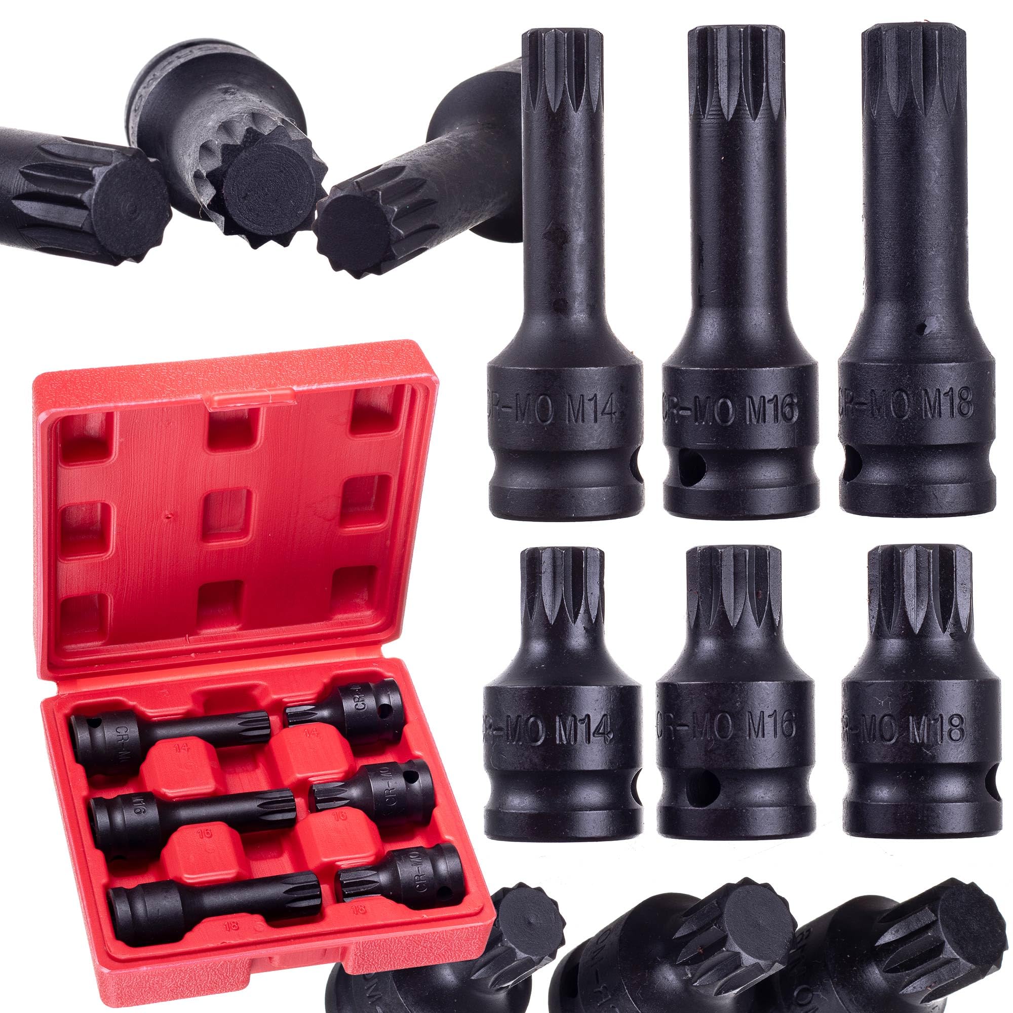 US PRO INDUSTRIAL 9PC 3/8" DR Impact Spline Bit Sockets Set 4 - 14mm 3