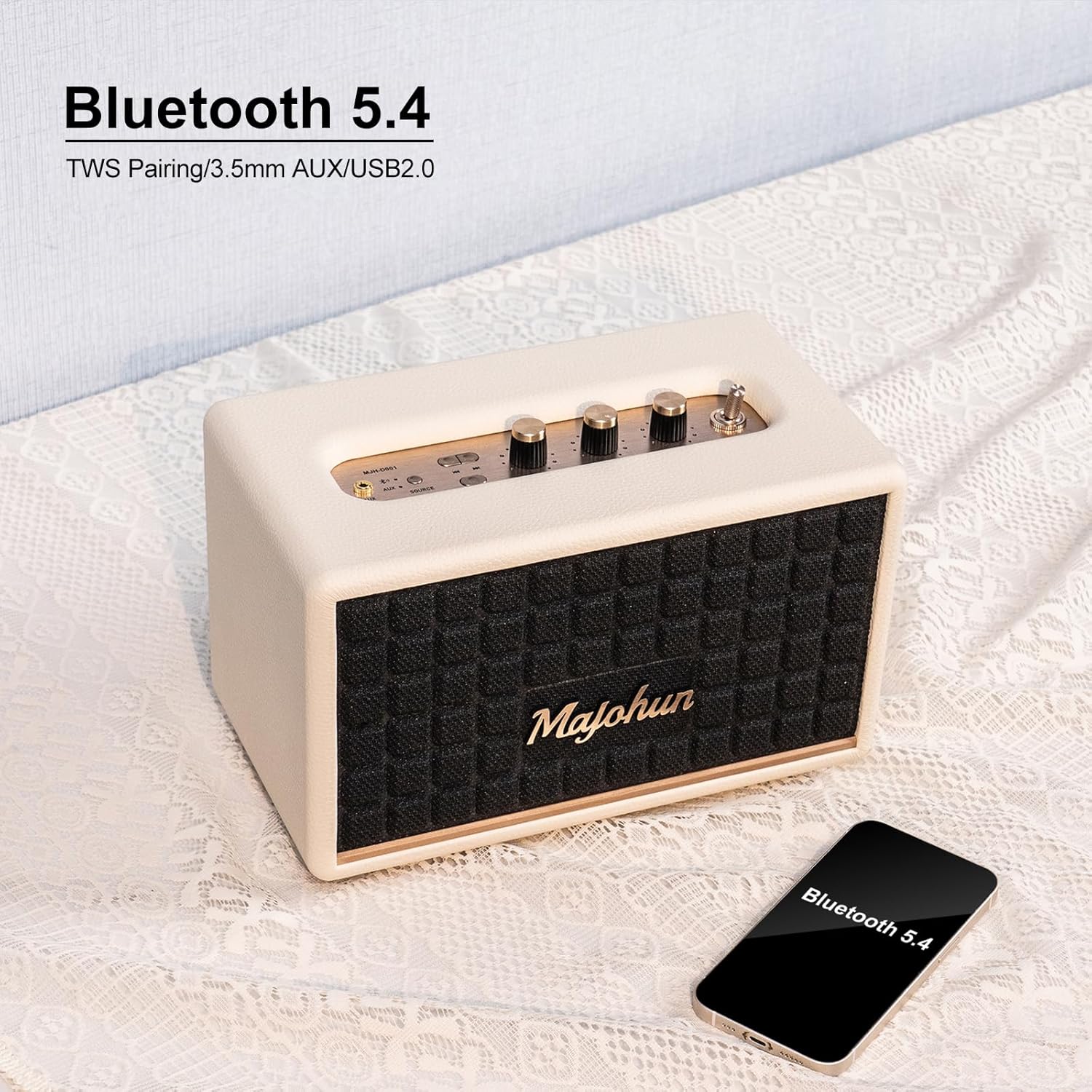 100W (Peak) Wood Bluetooth Speaker for Home, Vintage Speaker with Bluetooth 5.4, TWS Paire, Stereo Sound with Bass/Treble Control, AUX and USB Input, Retro Speakers for Home, Room, Office,Party(White) 4 81XcmV4cbSL. AC SL1500
