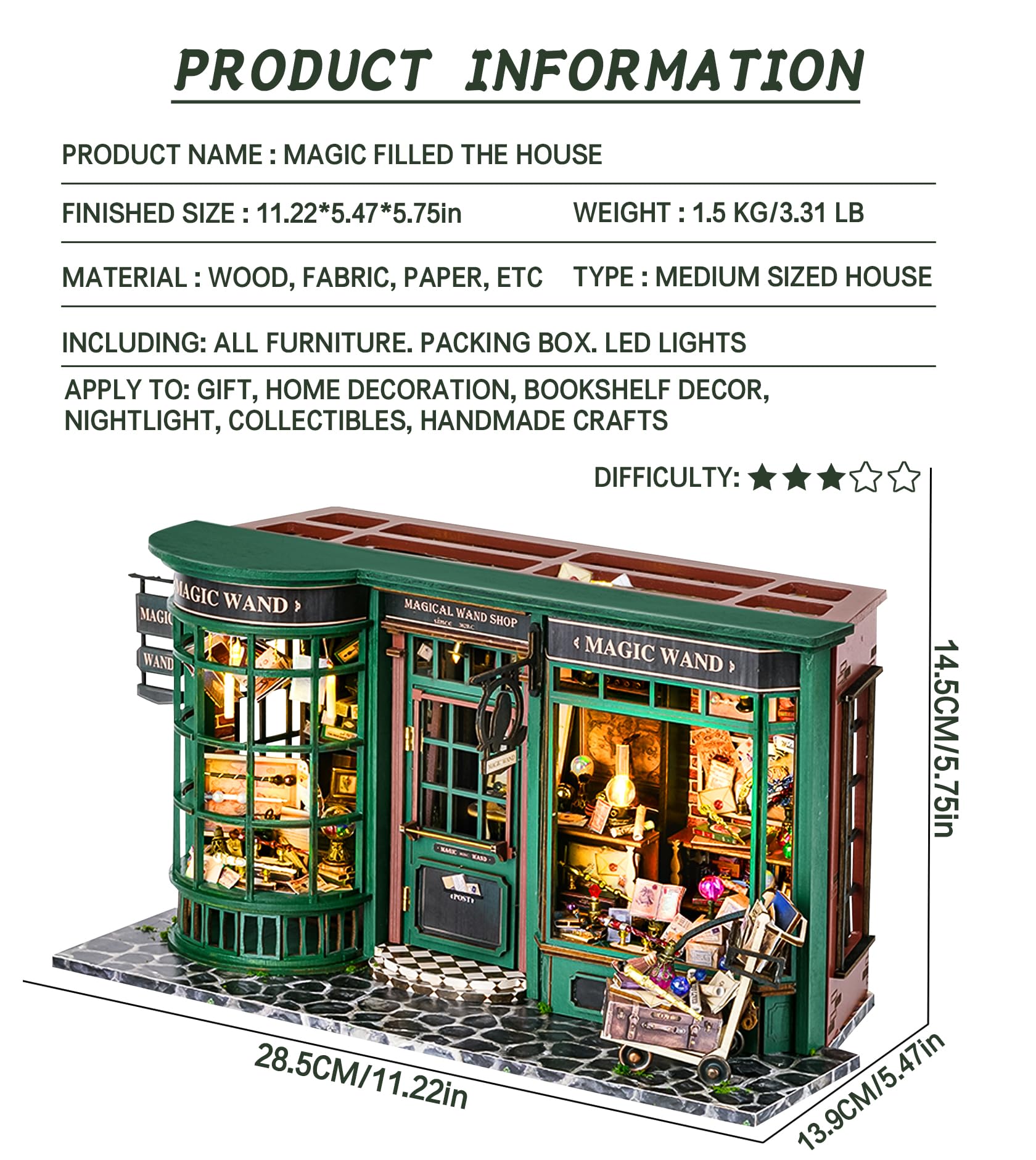 Spilay Miniatur Haus, Magisches Haus DIY Miniature House mit LED-Licht, 3D Holz Puppenhaus Bastelset zum Entspannen & als Deko - Kreatives Geschenk (Weihnachten, Valentinstag, Geburtstag)