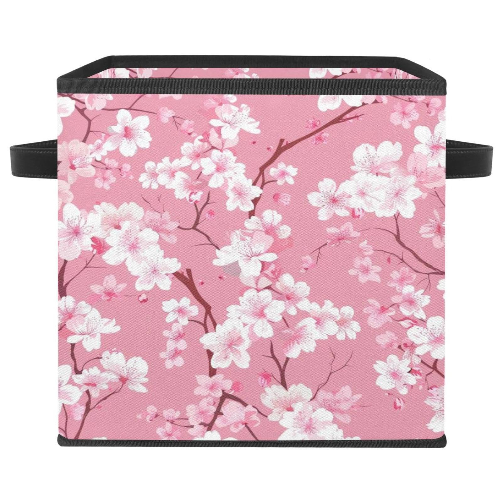 Boîte de rangement fleur rose 28cm en tissu Oxford pliable avec poignées