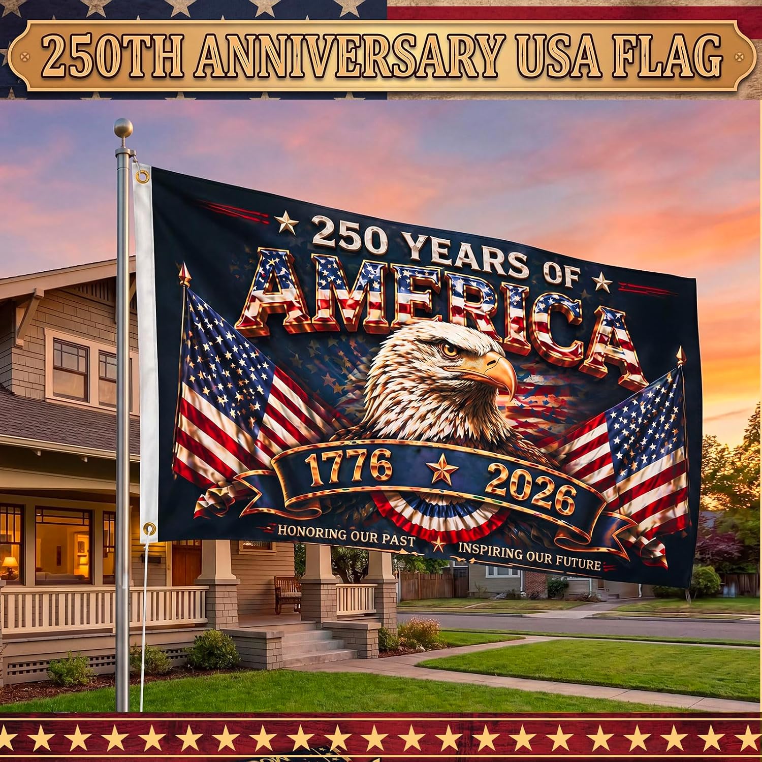 Remagr 250th Anniversary Flag 4x6 Ft, Double Sided Heavy Duty 1776-2026 Anniversary USA Commemorative Flag Celebrating 250th of Freedom Banner for Outside Patriotic Decoration