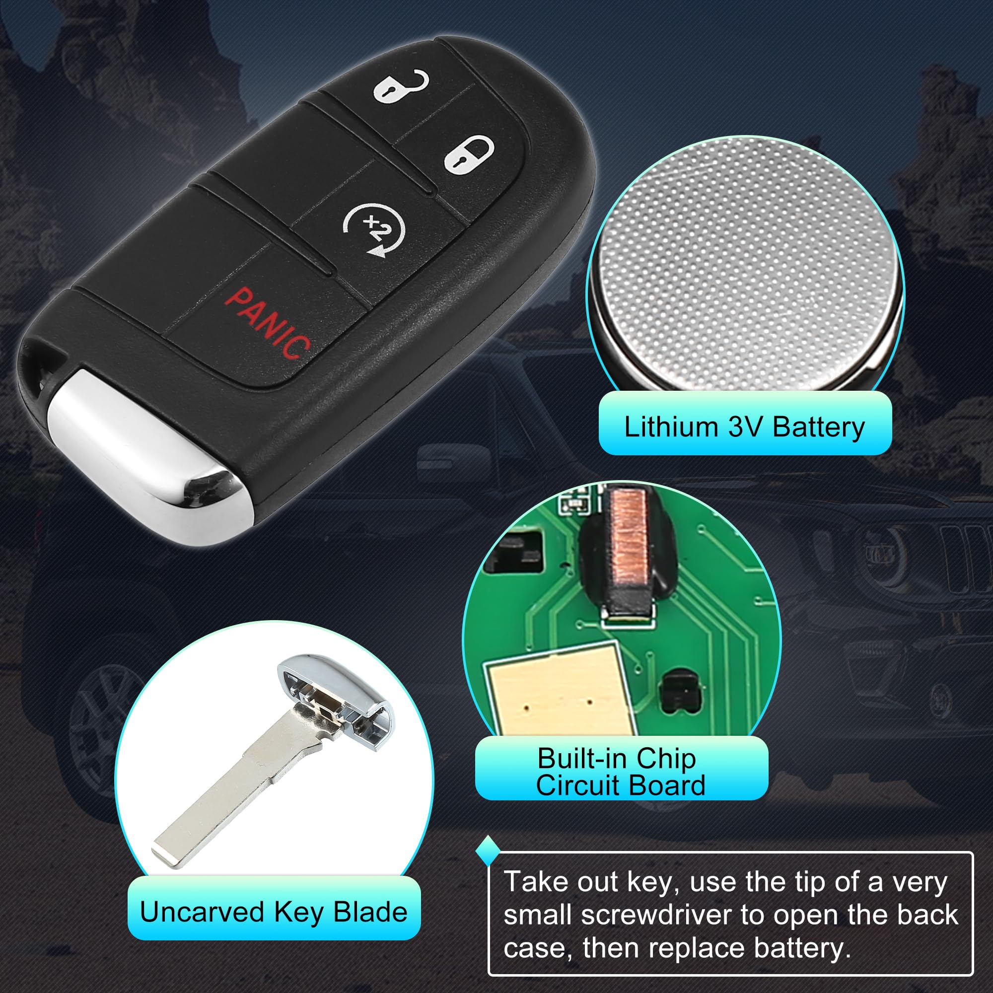 OEM Jeep Renegade (2015-2021) Smart Key Fob – M3N-40821302 – Remanufactured, Unlocked, With New Key Blade - View #2