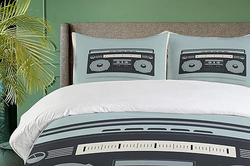 Miniatura 3 de Ambesonne Hip Hop Duvet Cover Set, Classic 1980s Boombox Image on Doodle Retro Background Nostalgic Urban Ghetto Theme, Decorative 3 Piece Bedding