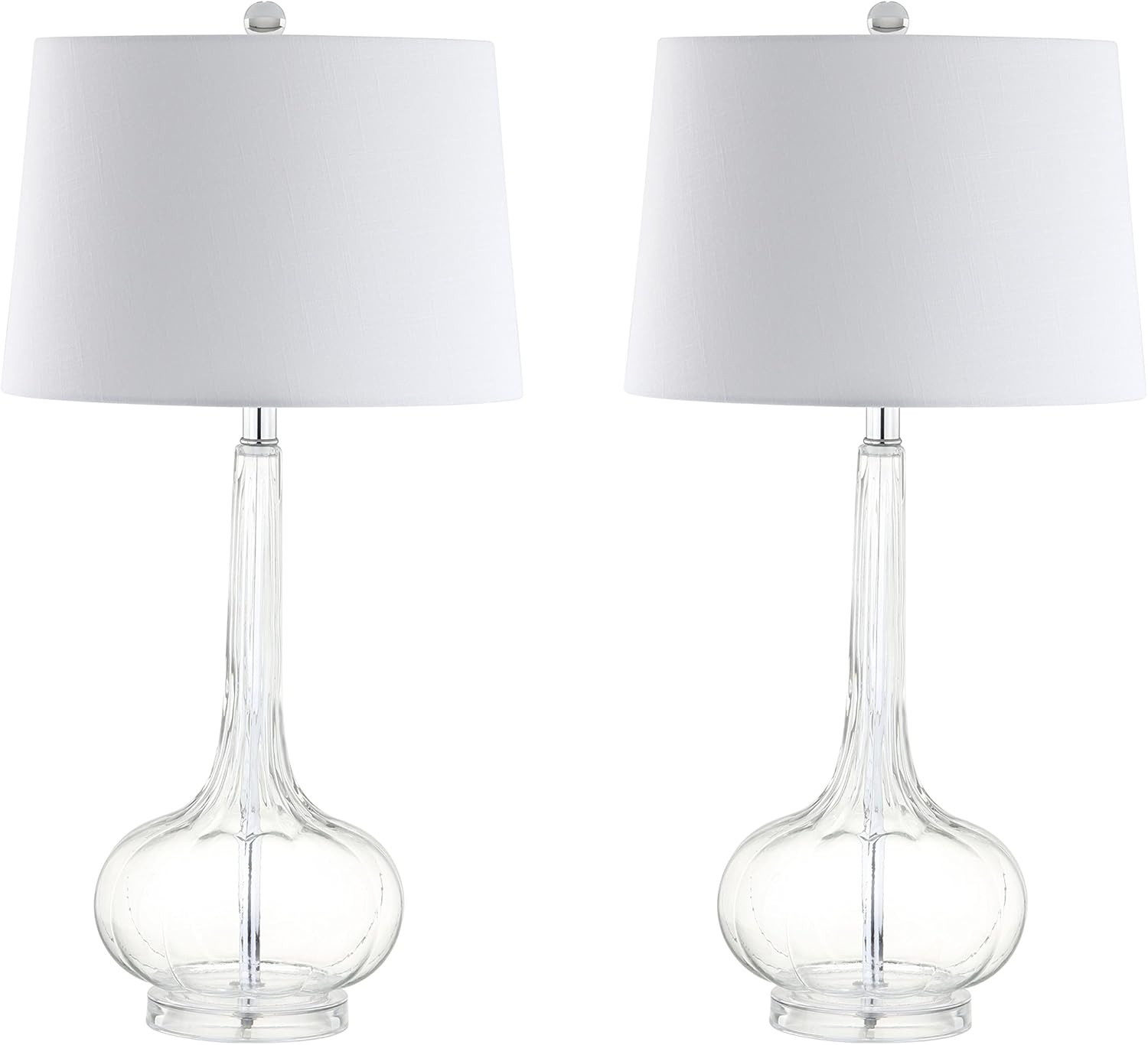 JONATHAN Y 28.5" Clear Glass Teardrop LED Table Lamp Set of 2 for Living Room Bedroom Nightstand, White Linen Shade Modern Transitional Bedside Desk Lamp (JYL1079C-SET2)